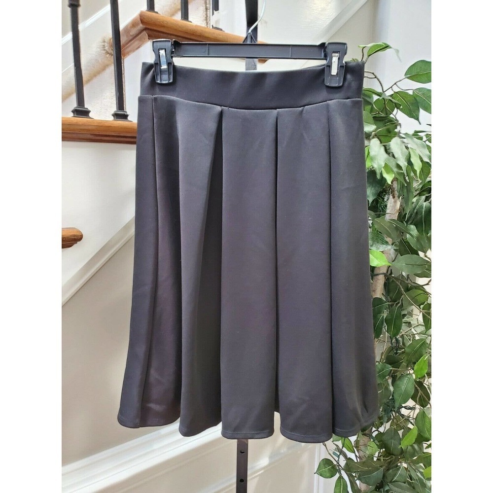 Boutique Sj Style Women's Black Polyester A-Line Pleated Pull On Skirt Size L